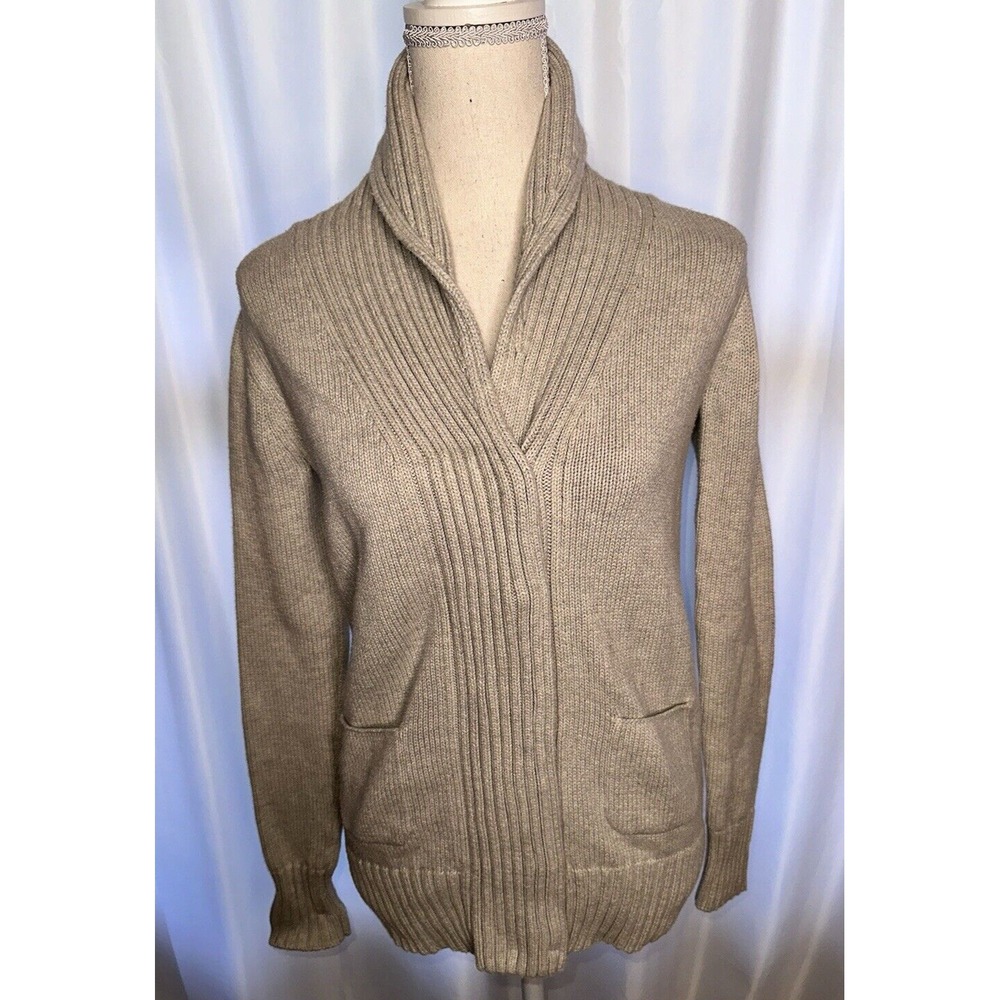 J Crew Cardigan Sweater Size XS Button Heavy Light Gray high collar Pockets